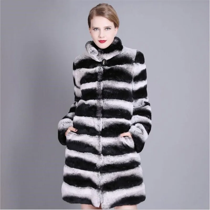 90CM Luxury Whole Skin Natural Chinchilla Coats Stand Collar Striped Women Real Rex Rabbit Fur Long Jacket Winter Thick Coat
90CM Luxury Whole Skin Natural Chinchilla Coats Stand Collar Striped Women Real Rex Rabbit Fur Long Jacket Winter Thick Coat