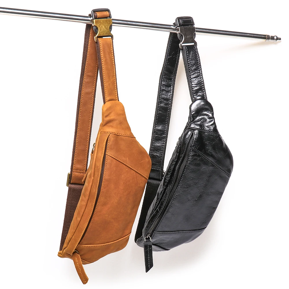Crazy Horse Leather Waist Bag Men's Genuine Leather Crossbody Chest Pack Outdoor Sports Phone Pouch Adjustable Belt Bag Crazy Horse Leather Waist Bag Men's Genuine Leather Crossbody Chest Pack Outdoor Sports Phone Pouch Adjustable Belt Bag