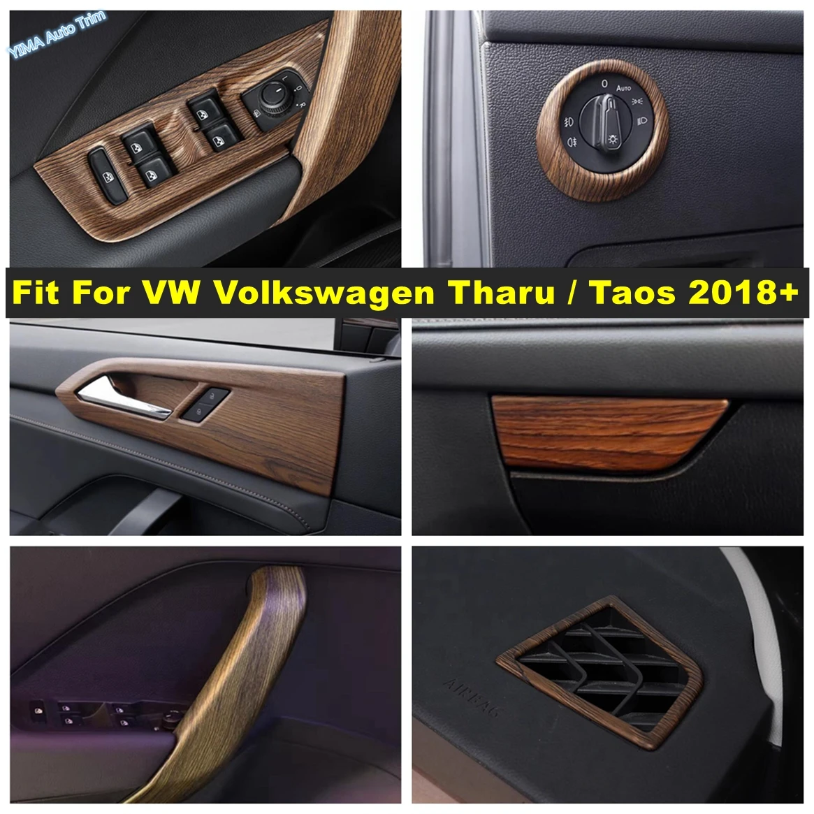 

Wood Grain Window Lift Button / Glove Box Button / Upper Air Outlet Cover Trim Fit For VW Volkswagen Tharu / Taos 2018 - 2023