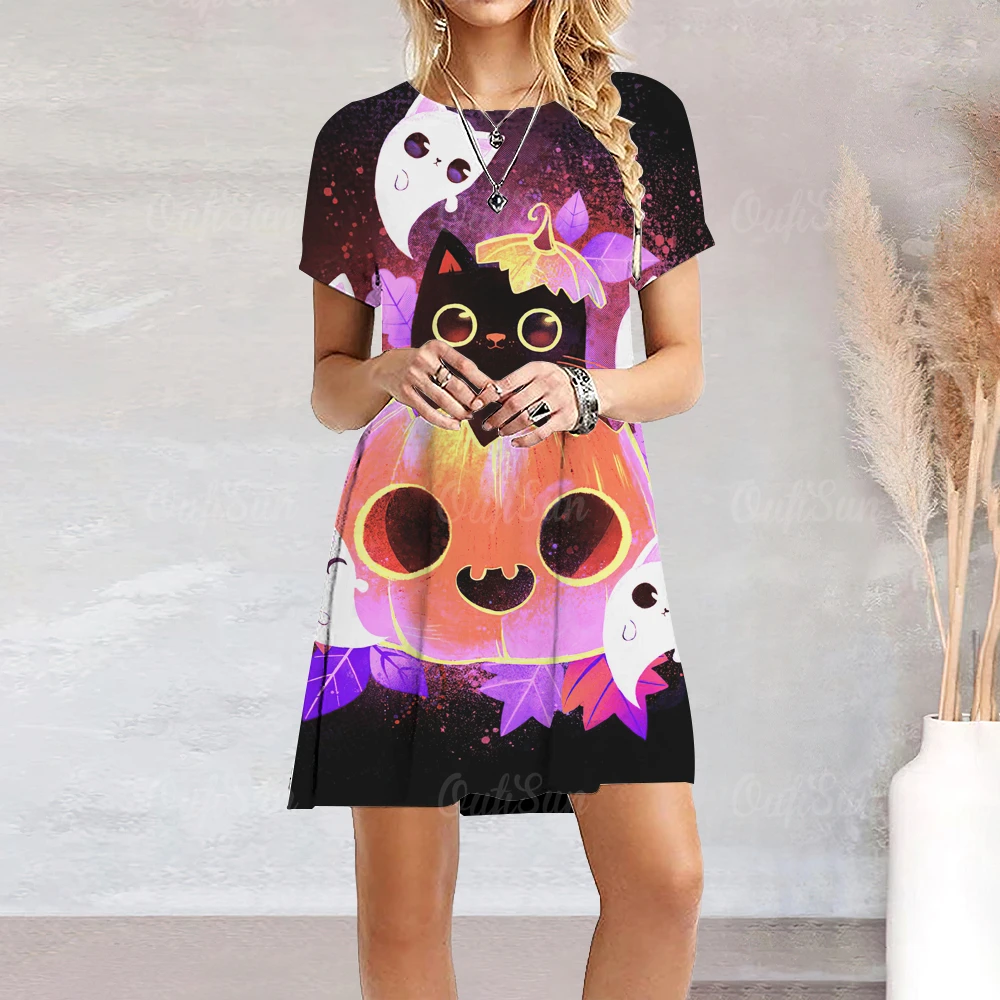 Women Dress Halloween Pumpkin 3d Print Summer New Basic O Neck Dress Loose Casual Party Dress Street Cool Female Evening Dress
Women Dress Halloween Pumpkin 3d Print Summer New Basic O Neck Dress Loose Casual Party Dress Street Cool Female Evening Dress