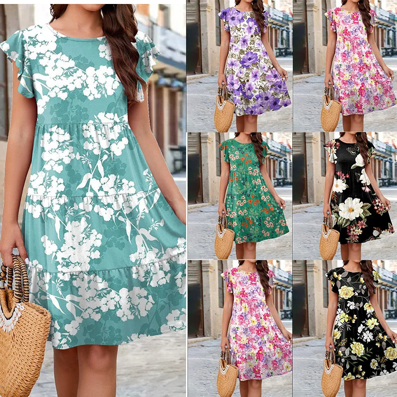 Women Summer Print Flying Sleeve Casual Dress 2023 New Vestidos Flower Short Sleeve Round Neck Loose Mini Dresses Elegant
Women Summer Print Flying Sleeve Casual Dress 2023 New Vestidos Flower Short Sleeve Round Neck Loose Mini Dresses Elegant