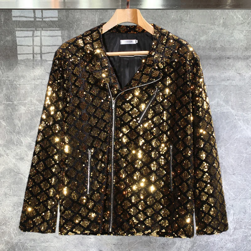 

Men Jaqueta Bomber Loose Jacket Coat Black Sequin Blazers Luxury Jacket Fashion Sequins Punk Club Outfit Leisure Homens Blazer