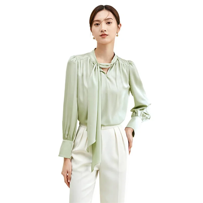 

Casual Vintage Blouse plus size Satin Silk Shirts Spring chemisier en satin femme Tops Elegant office lady Slim Blouses