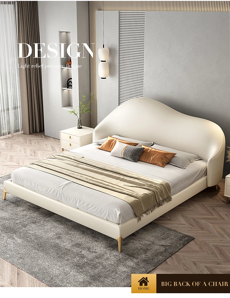 Light extravagance, modern simple cloud bed, silent leather bed, cream Italian minimalist double bed, real leather bed
Light extravagance, modern simple cloud bed, silent leather bed, cream Italian minimalist double bed, real leather bed