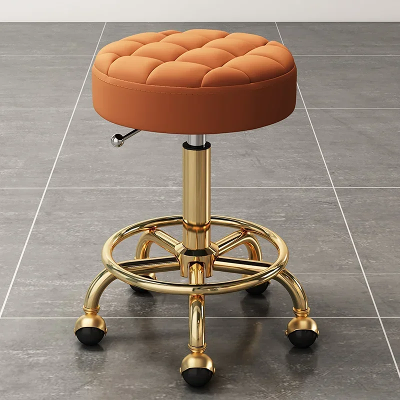 

Fashion Comfortable Hairdressing Chairs Gold Design Chair Stool Minimalist Wheels Swivel Lifting Round Stools Italian Furniture