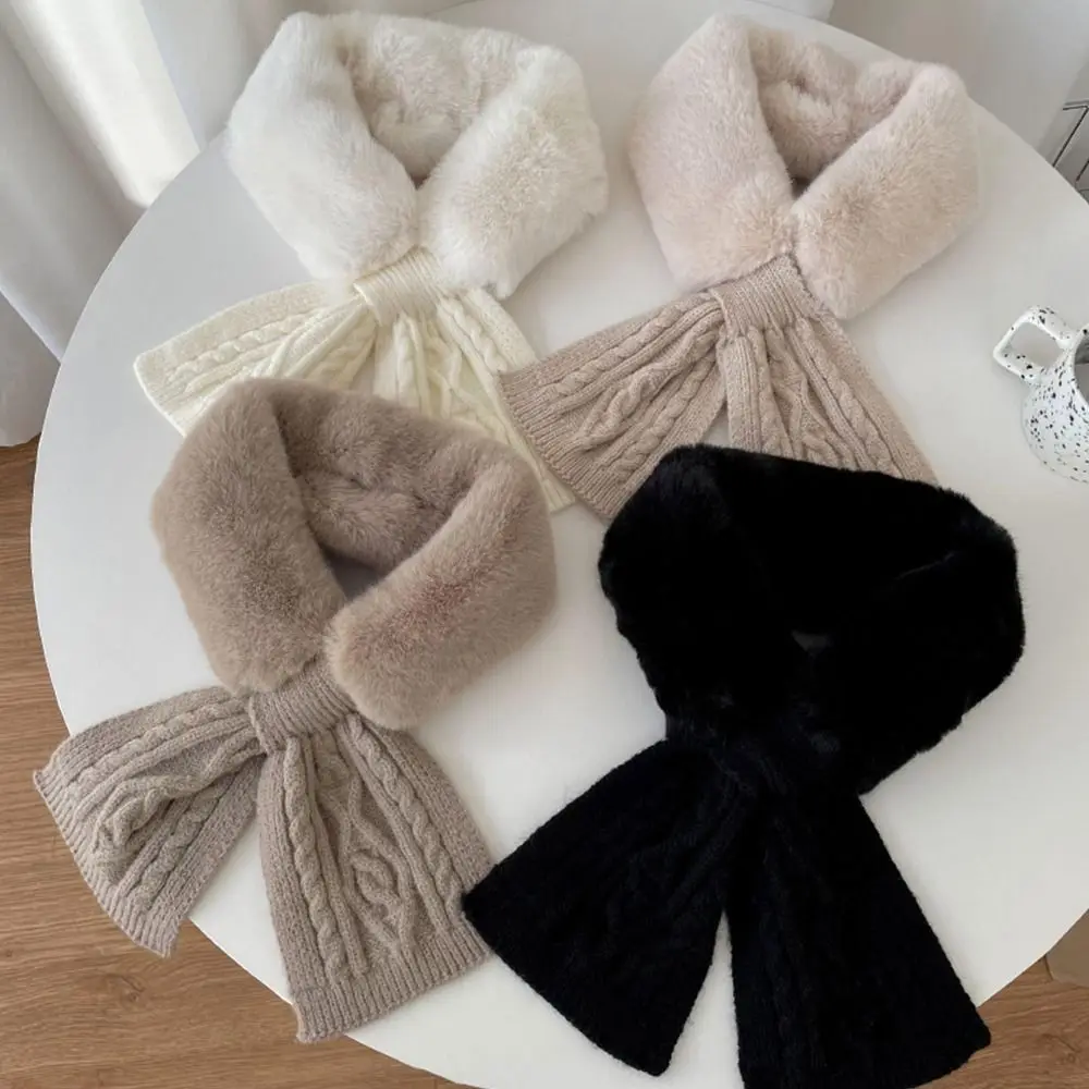 

Faux Rabbit Fur Plush Cross Scarf Elegant Solid Color Thicken Neckerchief Wrap Winter Warm Neck Cover Neck Warmer Women