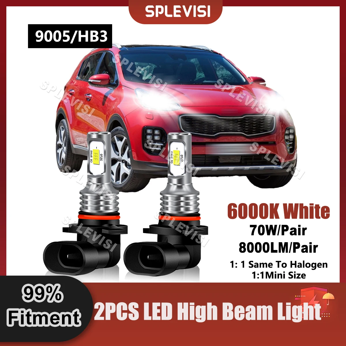 

1 Pair Automobile LED Headlight 9005/HB3 High Beam Bulbs Xenon White For Kia Sportage IV 2015 2016 2017 2018 2019 2020 2021 2022