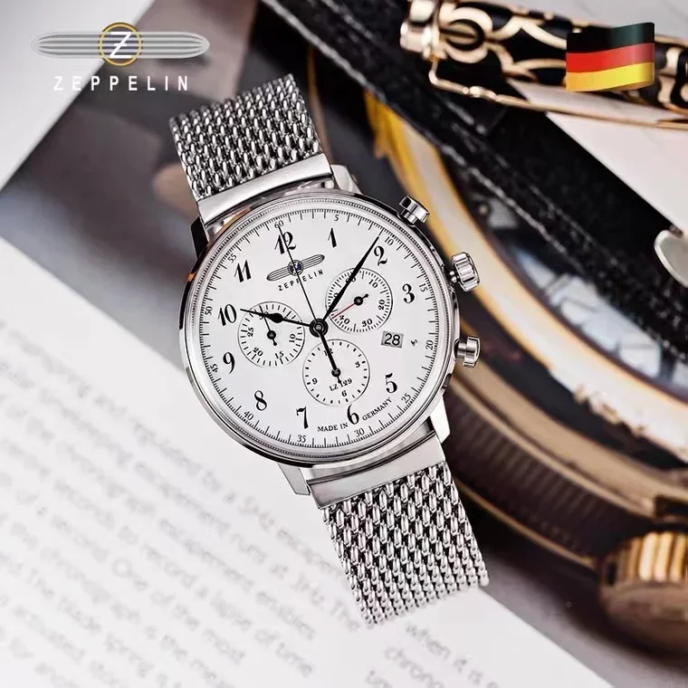 

New Zeppelin Watch Men's German Men Chronograph Quartz Watch Simple Business Casual Stainless Steel Band Watch Waterproof