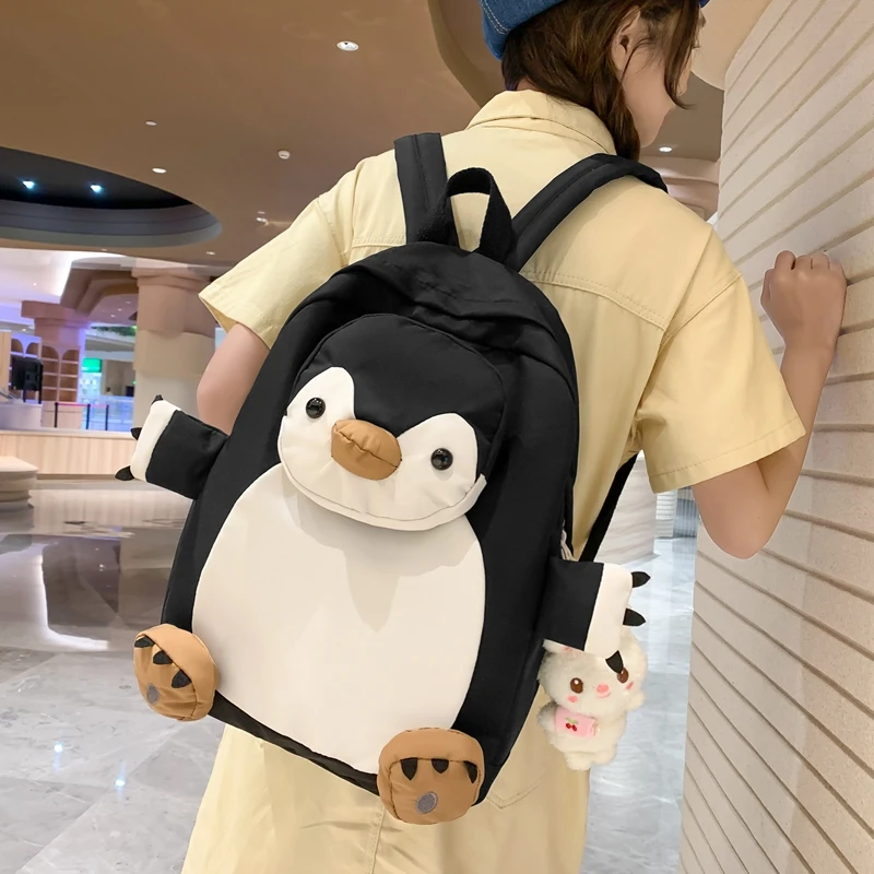 

Нейлоновый женский рюкзак Est с милым мультяшным пингвином, дорожные сумки, школьные ранцы для девочек-подростков, сумки для книг