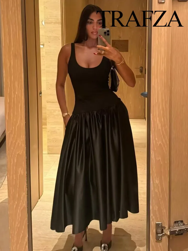 TRAFZA Women Fashion Elegant Black Sleeveless Patchwork Dress Female Vintage Sling Loose Party Slim Pleated Dresses Vestidos
TRAFZA Women Fashion Elegant Black Sleeveless Patchwork Dress Female Vintage Sling Loose Party Slim Pleated Dresses Vestidos