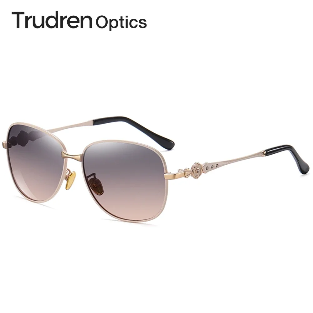 

Trudren Ladies Fashion Oval Rhinestone Sun Glasses Two Tone Metal Driving Sunglasses for Women Gradient Polarized Sunglass 1424