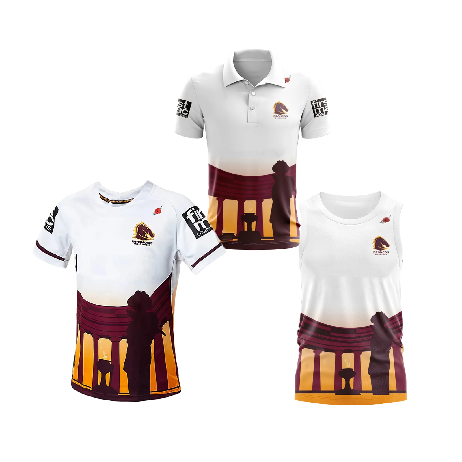 

2024 г., Брисбен Бронкос, Мужская футболка ANZAC для регби, майка, индивидуальные шорты для регби