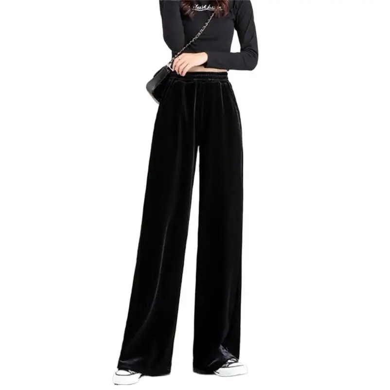 

Однотонные бархатные широкие брюки, женские осенние мешковатые брюки с высокой талией в стиле Харадзюку, велюровые брюки, женские брюки в Корейском стиле, 2024