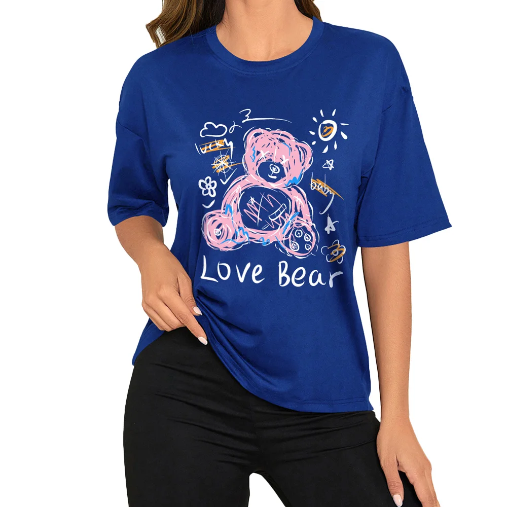 Cartoon T-shirt Cute bear top Ladies XS-XL Summer Women's T-shirt New all-matching blue o neck hot T-shirt
Cartoon T-shirt Cute bear top Ladies XS-XL Summer Women's T-shirt New all-matching blue o neck hot T-shirt