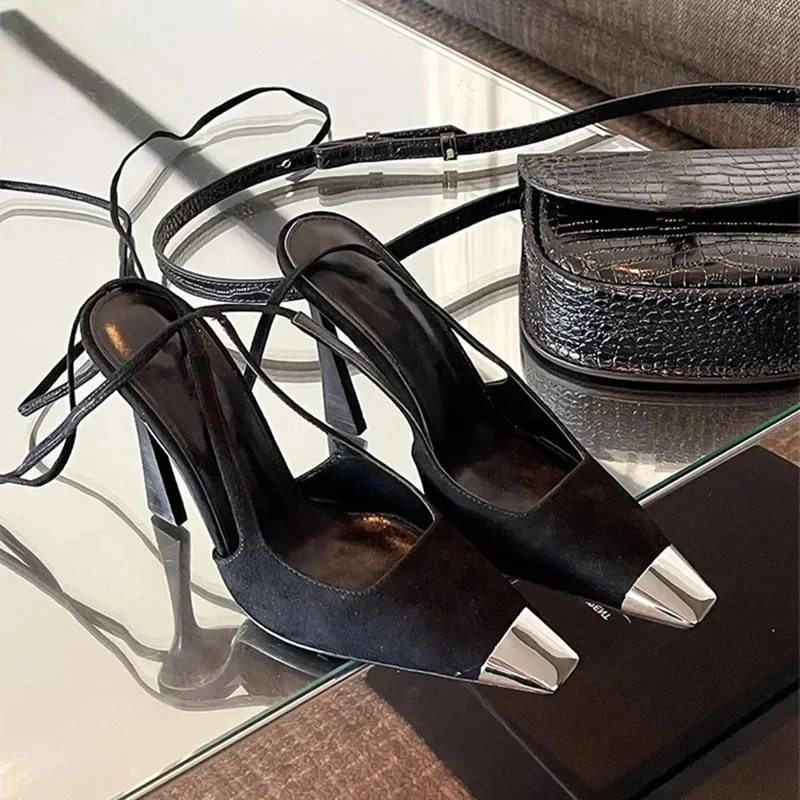 Metal Decorative Sexy Pointed Toe High Heels Women Ankle Strap Suede Women Pumps Summer Elegant Heeled Sandals Tacones Mujer 8 S7da58d2d74354680a9915509cc304f6ej