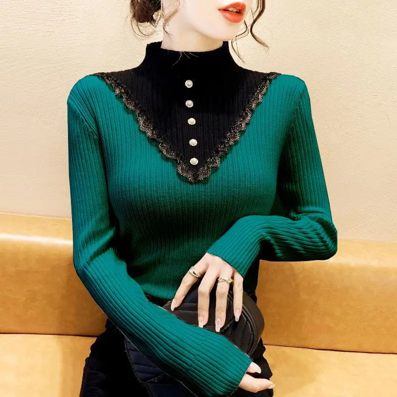 Women Vintage Elegant Knitted Pullovers Splicing Half Turtleneck Long Sleeve Autumn Winter Slim Fashion Female Casual Sweaters
Women Vintage Elegant Knitted Pullovers Splicing Half Turtleneck Long Sleeve Autumn Winter Slim Fashion Female Casual Sweaters