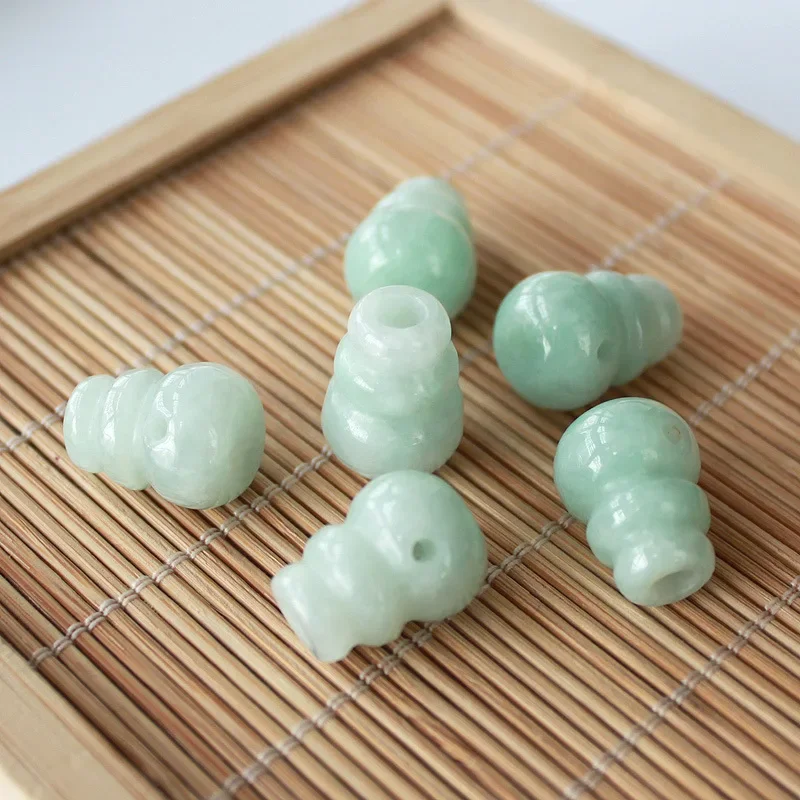 

3PC Natural Emerald Jade Gourd Beads Tee Jadeite Jewelry Fashion Charm Accessories DIY Hand-Carved Lucky Amulet Gifts Women