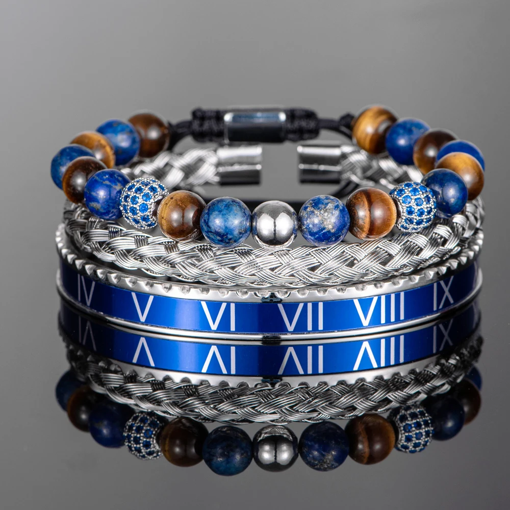 Morooki 3pcs/set Royal Stainless Steel Roman Bracelets Bangles Blue Cz Ball Lapis Lazuli Stone Braided Jewelry For Dropshipping
Morooki 3pcs/set Royal Stainless Steel Roman Bracelets Bangles Blue Cz Ball Lapis Lazuli Stone Braided Jewelry For Dropshipping