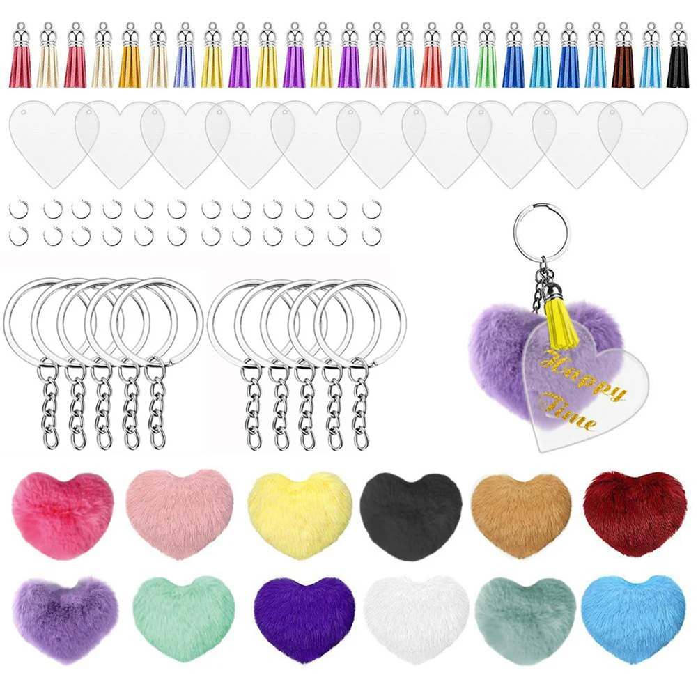 Heart Shaped Plush Ball With Tassel Heart Shaped Acrylic Key Chain Embryo DIY Keychain Jewellery Set
Heart Shaped Plush Ball With Tassel Heart Shaped Acrylic Key Chain Embryo DIY Keychain Jewellery Set