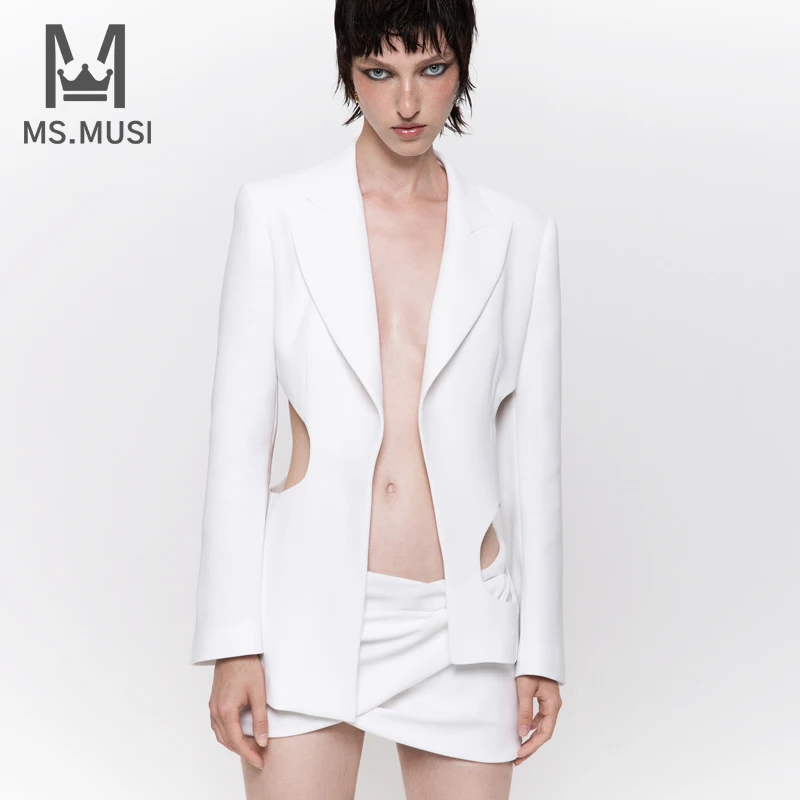 Новинка 2023, Модный женский офисный комплект MSMUSI из двух предметов, блейзер с отложным воротником и юбка-карандаш с драпировкой 
Новинка 2023, Модный женский офисный комплект MSMUSI из двух предметов, блейзер с отложным воротником и юбка-карандаш с драпировкой