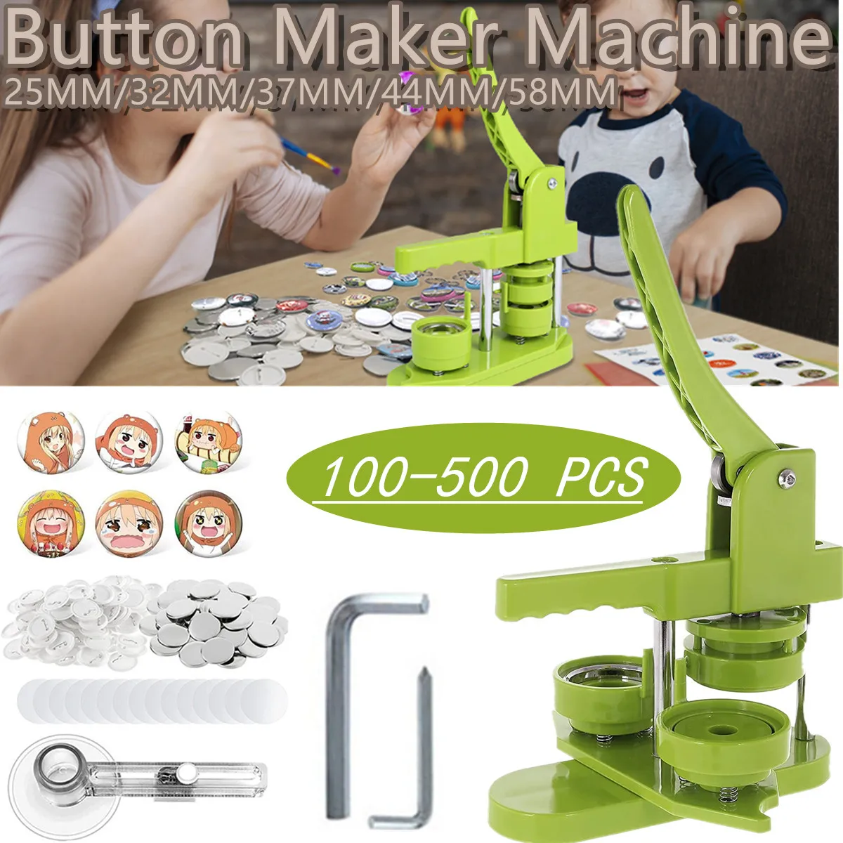 Button Maker Machine Multiple Sizes-Button Maker Machine(25MM-58MM) with 100-500Pcs Button Parts & Circle Cutter, DIY Badges Set
Button Maker Machine Multiple Sizes-Button Maker Machine(25MM-58MM) with 100-500Pcs Button Parts & Circle Cutter, DIY Badges Set