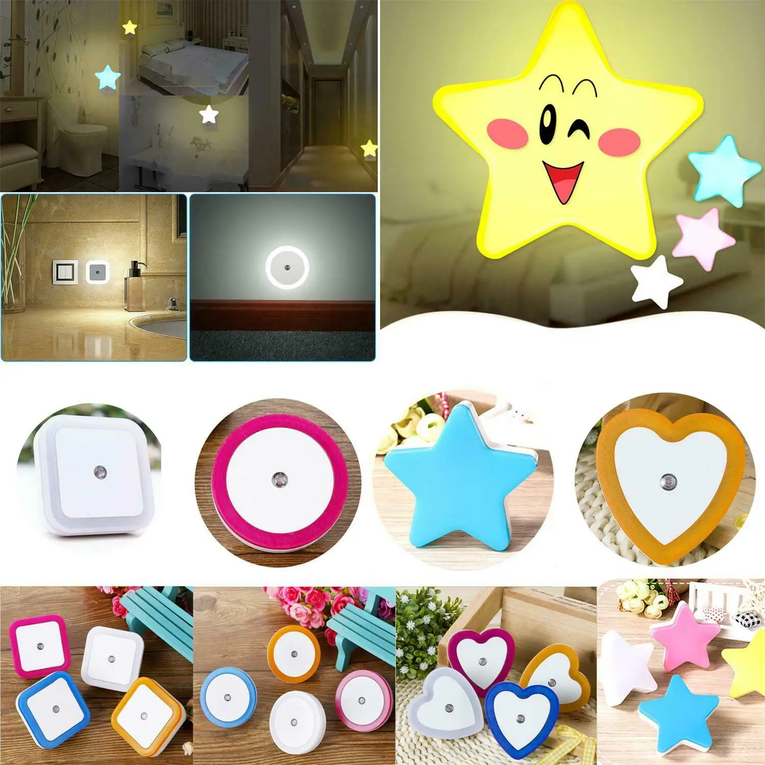 

Mini Cute Wall Plug-in Auto Sensor LED Night Light Bedside Lamp For Bedroom Kid's Room Hallway Corridor Stairs EU/US Plug