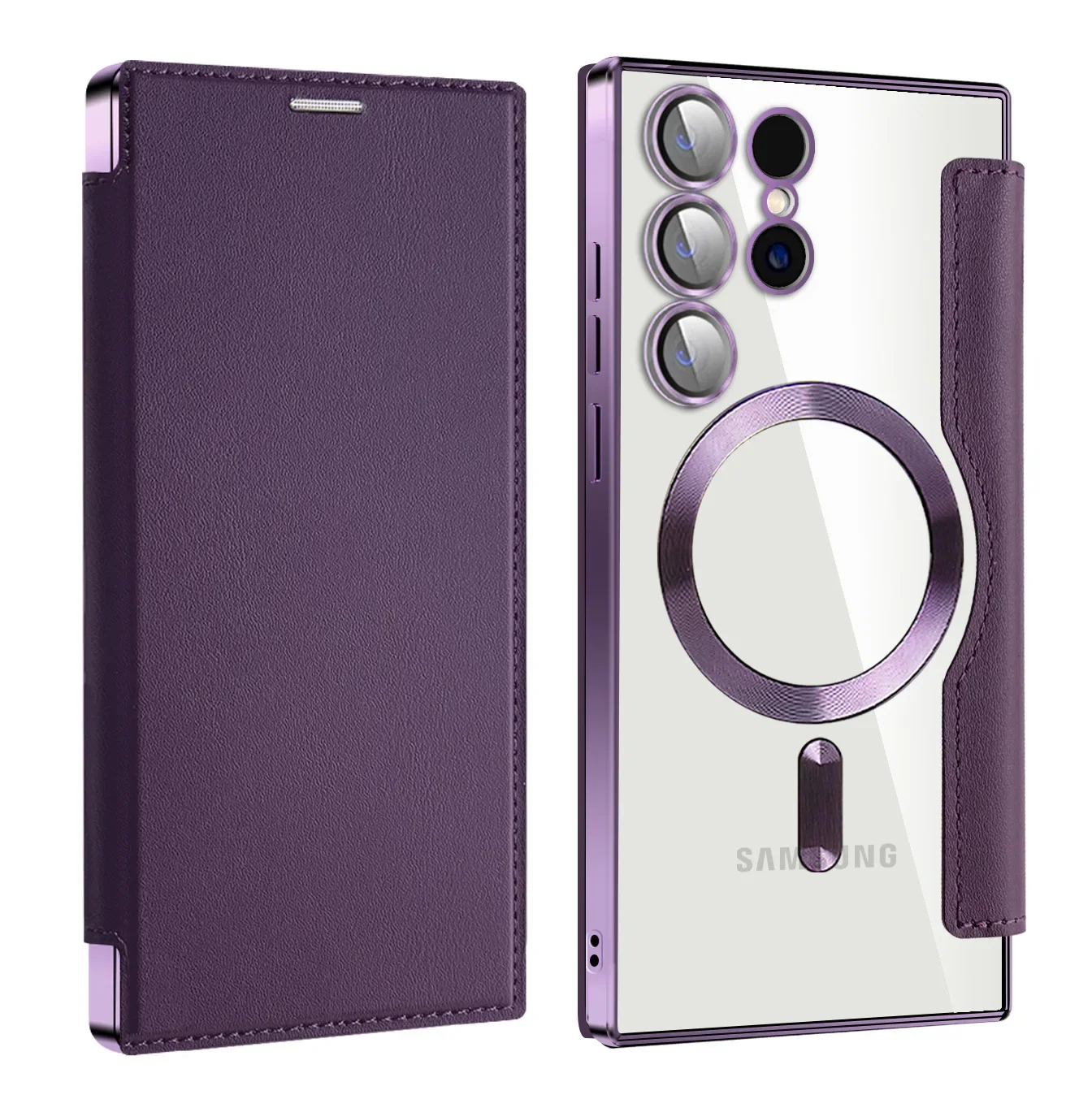 Magnetic Suction Charging Case For Samsung S24 23 22 Ultra Plus Electroplating Leather Phone Case S23FE Flip Lens Protector Case
Magnetic Suction Charging Case For Samsung S24 23 22 Ultra Plus Electroplating Leather Phone Case S23FE Flip Lens Protector Case