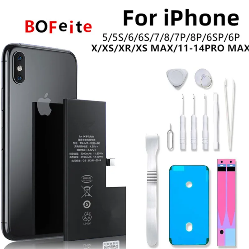 BoFeite 100% New Original Phone Battery For Apple iPhone 5 5S 5C SE 6 6S 7 8 Plus X XS MAX XR 11 12 13 14 Real Capacity Bateria
BoFeite 100% New Original Phone Battery For Apple iPhone 5 5S 5C SE 6 6S 7 8 Plus X XS MAX XR 11 12 13 14 Real Capacity Bateria