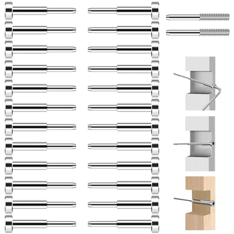 24 PCS Invisible Cable Railing Kit, Silver Stainless Steel With 2Piece Spare Thread Stud For Wood/Level/Stair Post
24 PCS Invisible Cable Railing Kit, Silver Stainless Steel With 2Piece Spare Thread Stud For Wood/Level/Stair Post