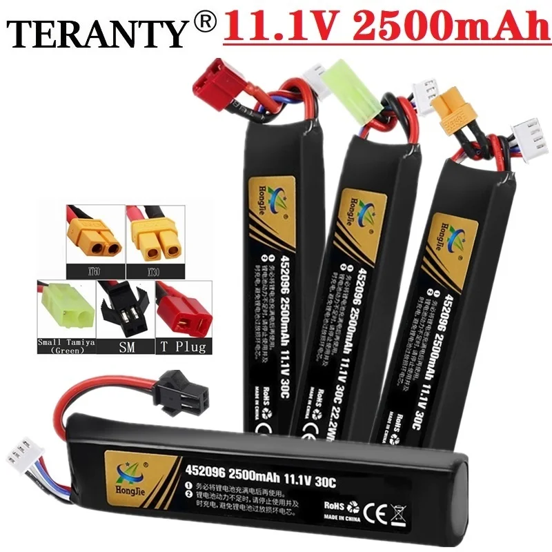 

11.1v Lipo Battery for Water Gun Airsoft 11.1V 3S 2500mAh 30C 452096 battery for Airsoft BB Air Pistol Electric Toys Guns Parts