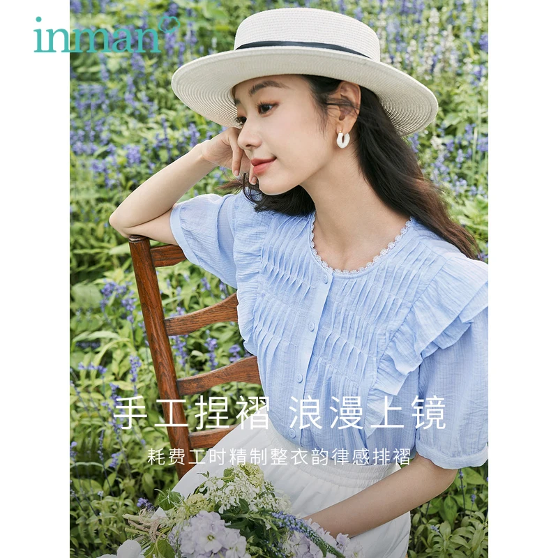 INMAN Women Blouse 2023 Summer Short Sleeves Round Neck Thin Shirts Flounces Pleated Design Elegant Chic Green Blue White Tops 
INMAN Women Blouse 2023 Summer Short Sleeves Round Neck Thin Shirts Flounces Pleated Design Elegant Chic Green Blue White Tops