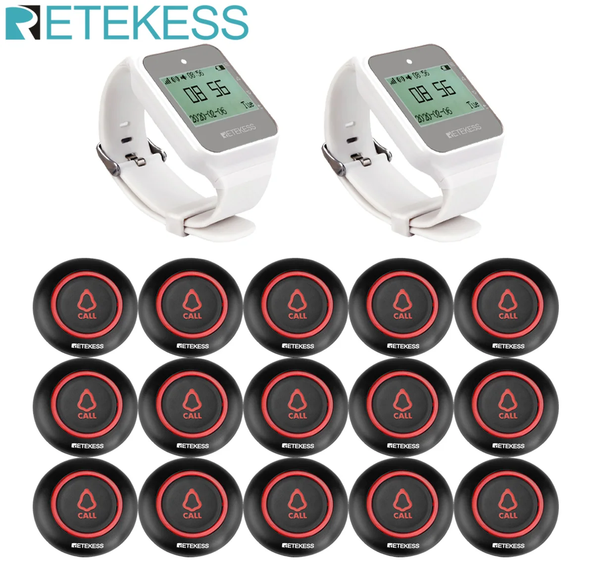 

RETEKESS Wireless Waiter Calling System Restaurant Pager 2 TD108 Watch Receiver 15 TD019 Call Buttons For Hookah Cafe Bar Hotel