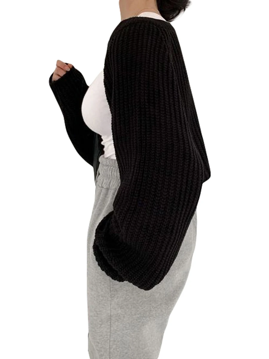 

Shunvnny Women Knitted Open Front Bolero Cardigans Long Sleeve Cropped Shrugs Y2K Knitwear