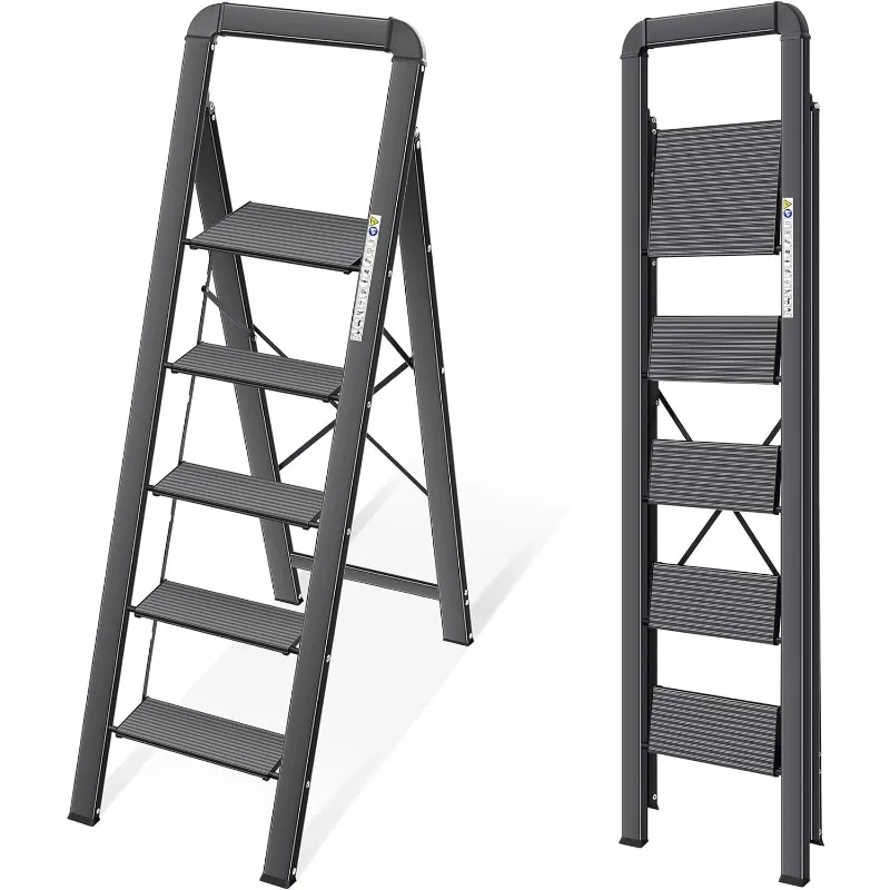 

Step Ladder 2 Steps, Step Ladder, Non-Slip Household Ladder with Folding Safety, Aluminium Step Stool, Folding Ladder