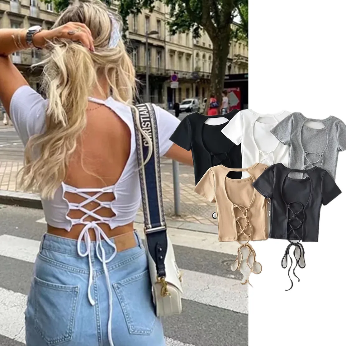 Withered Ins Blogger High Street Bandage Backless Sexy Rib Cotton Crop Tops Summer Short Tshirts Women
Withered Ins Blogger High Street Bandage Backless Sexy Rib Cotton Crop Tops Summer Short Tshirts Women