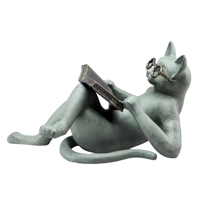 

Literary Cat Garden Statue Reading Literature Cat Garden Statue Glasses Cat Office Ornament Home Decoration Ornament Gift