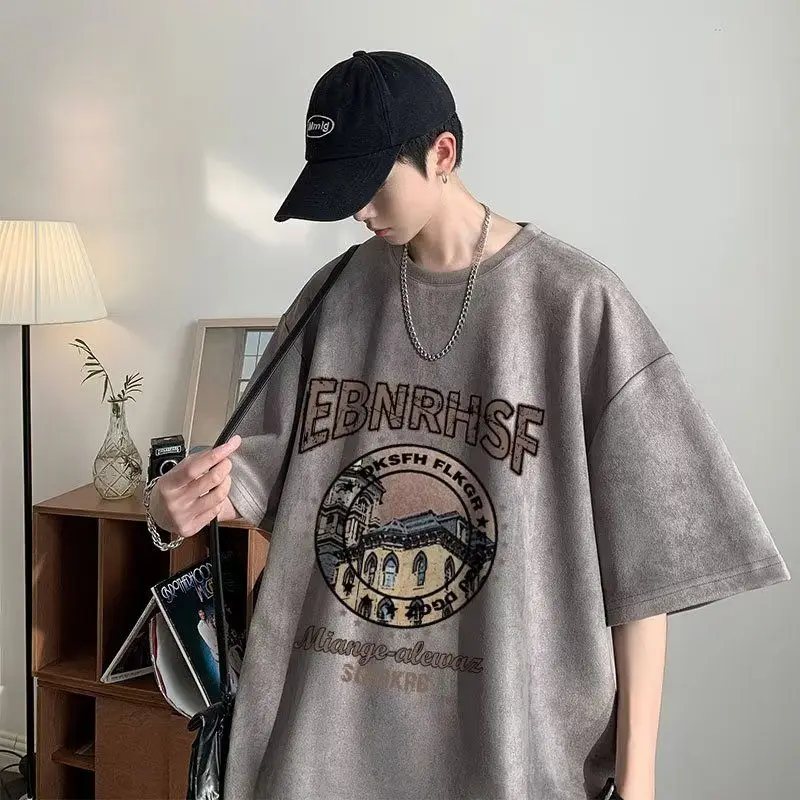Summer new loose round neck suede short-sleeved T-shirt men's printed top breathable half-sleeved bottoming T-shirt y2k tops
Summer new loose round neck suede short-sleeved T-shirt men's printed top breathable half-sleeved bottoming T-shirt y2k tops