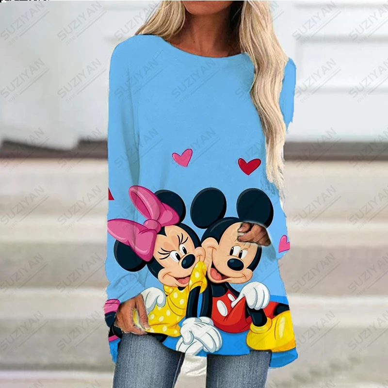 

New Women's Raglan Sleeve Dress Disney Cute Print Casual Elegant Women's Long Sleeve Top Comfortable and Breathable Loose Fit