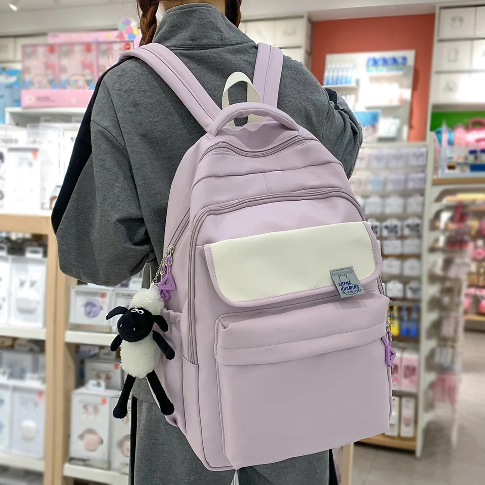 

Fashion Large capacity Women Student Backpack Badge Girls Laptop School Bag Leisure Travel Cute Mochila Nylon Rucksack Female