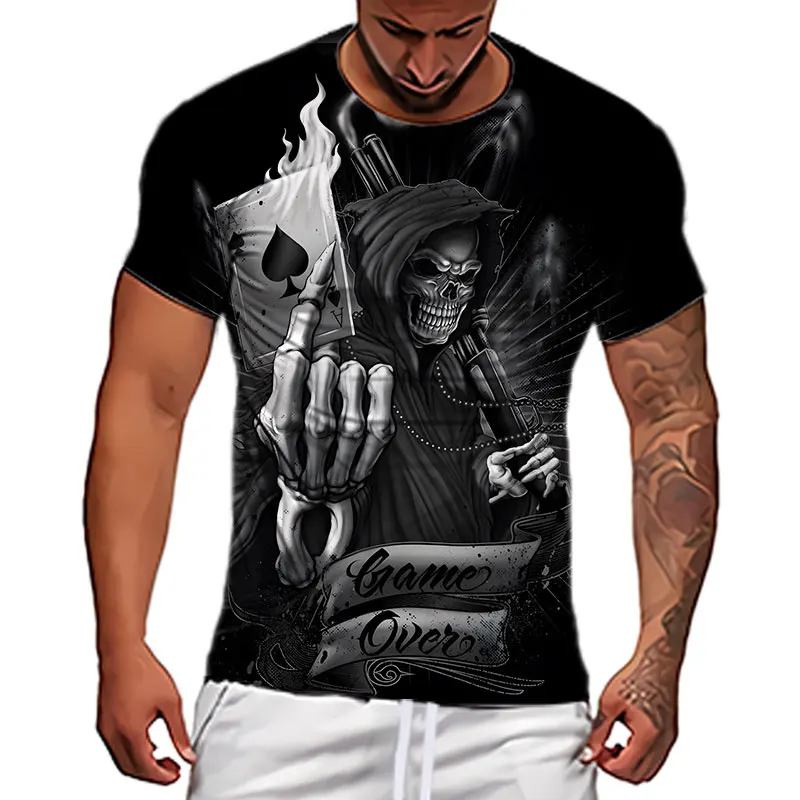 

Punk Street Trend Men's T-shirt Poker Spades A Print Short Sleeve Hip Hop Loose Oversized Black Men's T shirts Round Neck Tee