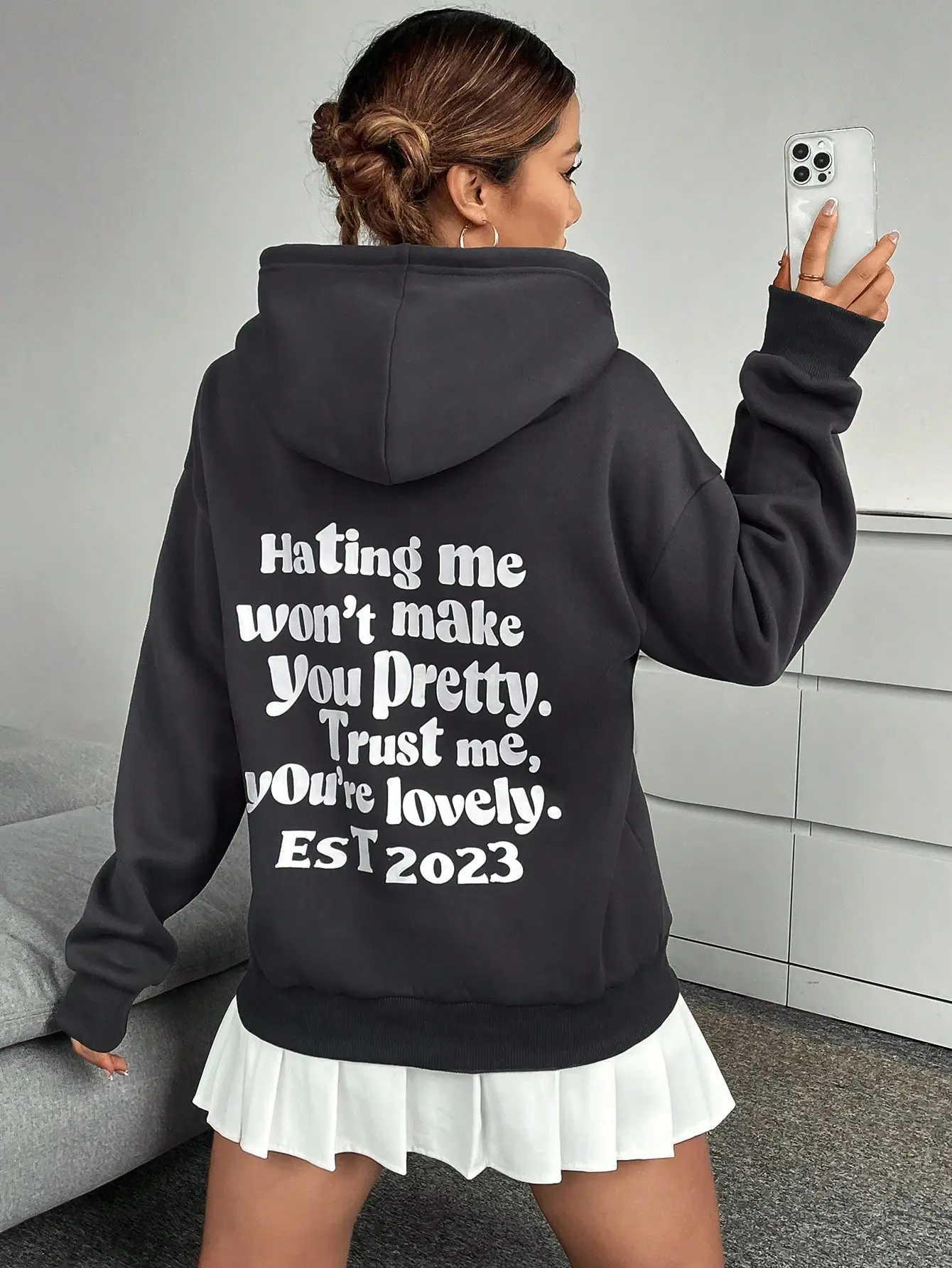 Hating Me Won'T Make You Pretty Trust Me You'Re Lovely Est 2023 Design Hoody Female Pocket Fleece Hooded Autumn Loose Tops
Hating Me Won'T Make You Pretty Trust Me You'Re Lovely Est 2023 Design Hoody Female Pocket Fleece Hooded Autumn Loose Tops