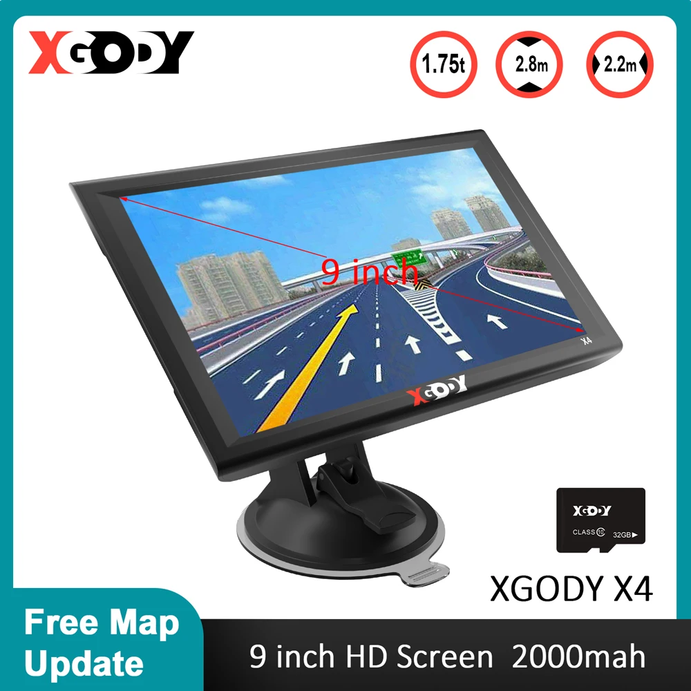 

XGODY 9 Inch Car GPS Navigation 256MB 8GB Bluetooth Touch Screen Truck Navi GPS Navigator Navigators 2023 Europe America Map