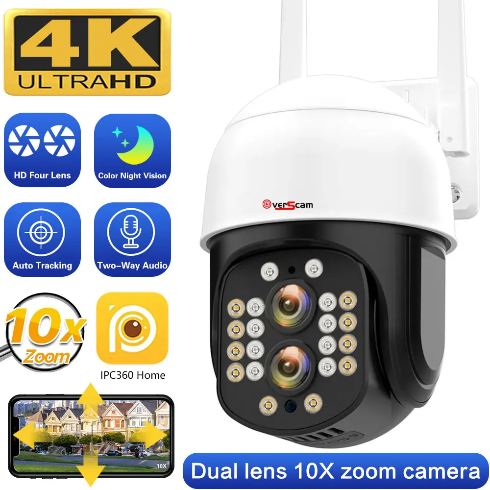 8MP Dual Lens IP Camera 4K HD WIFI Wireless PTZ Camera 10X Zoom Security Camera Automatic tracking Waterproof Surveillance Cam
8MP Dual Lens IP Camera 4K HD WIFI Wireless PTZ Camera 10X Zoom Security Camera Automatic tracking Waterproof Surveillance Cam