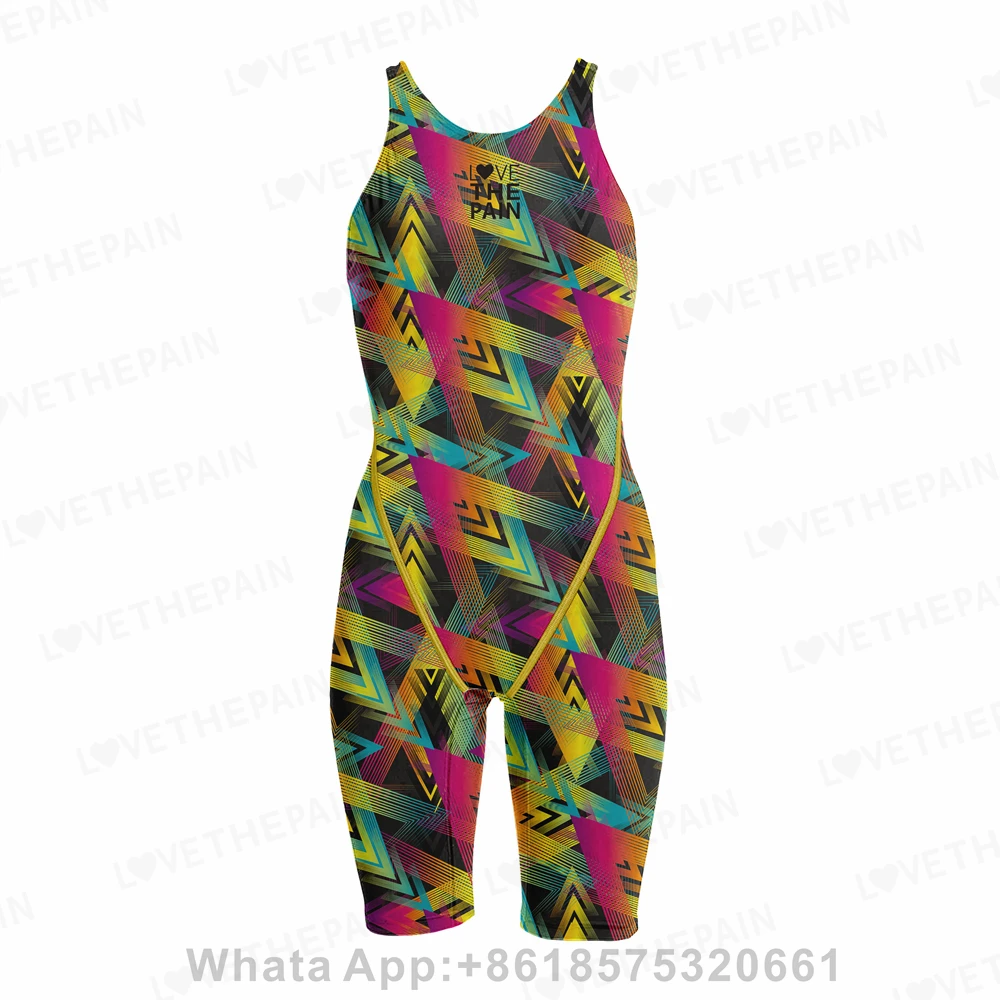 

Love The Pain Training Racing Swimwear Girl's One Piece Competitive Swimsuits Professional Competition Knee Length Bodysuits