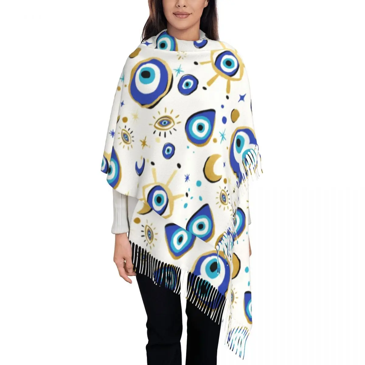 Mediterranean Blue And Gold Evil Eye Scarf Wrap Women Long Winter Warm Tassel Shawl Unisex Hamsa Nazar Amulet Boho Scarves
Mediterranean Blue And Gold Evil Eye Scarf Wrap Women Long Winter Warm Tassel Shawl Unisex Hamsa Nazar Amulet Boho Scarves