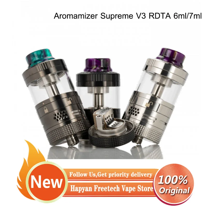 

Original Steam Crave Aromamizer Supreme V3 RDTA Atomizer & 25mm Diameter & 810 Drip Tip E-cigarette Vape Tank VS Titan RDTA 6ml