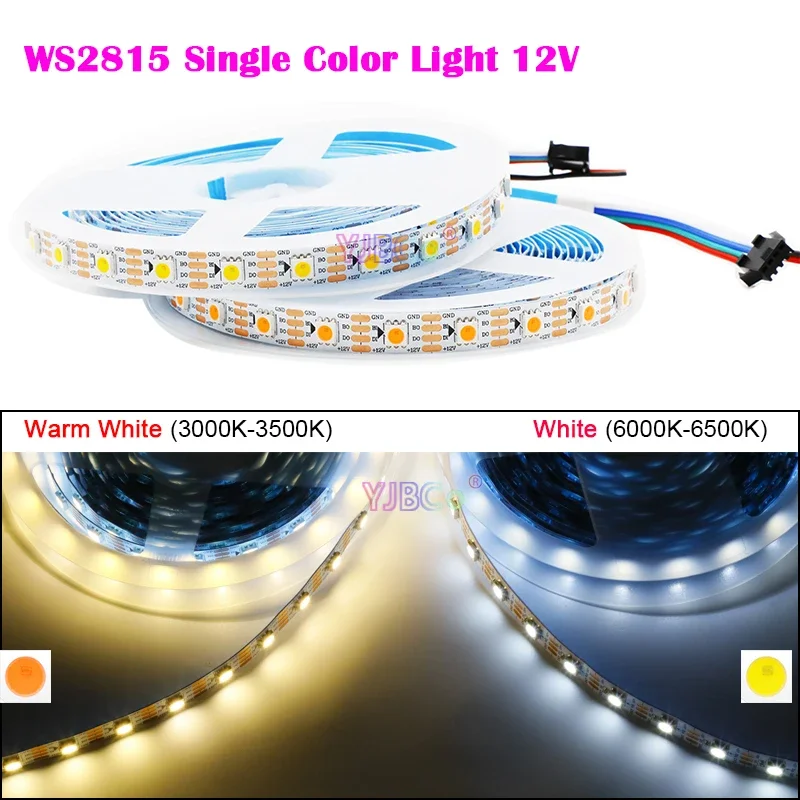 

Одноцветная Адресуемая Светодиодная лента WS2815 12 В постоянного тока, 30/60/144 светодиодов/м, SMD 5050, белая/теплая, whtie, монохромные пиксели, умная фотолента