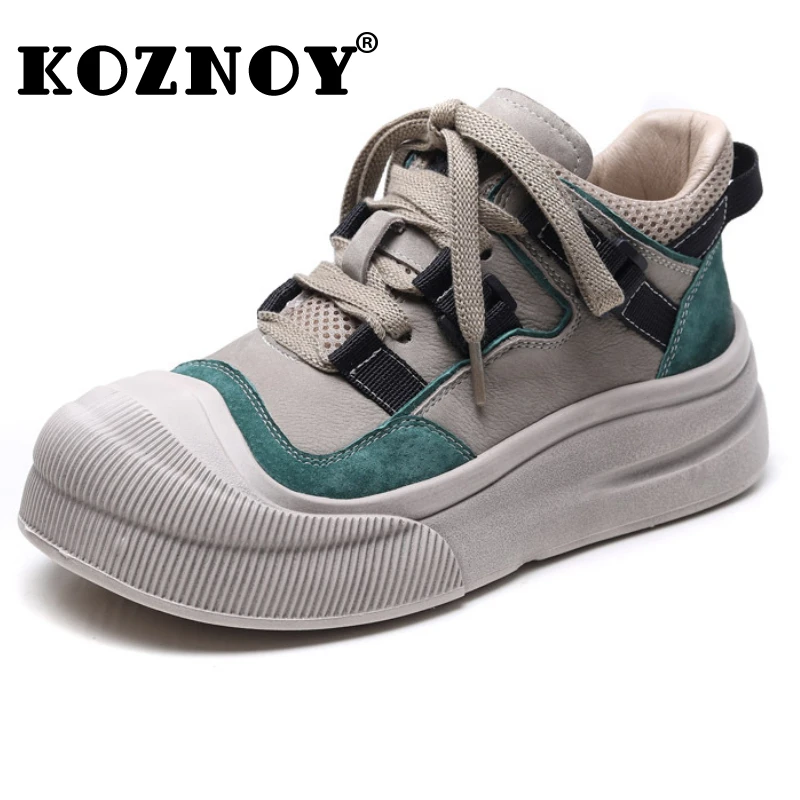 

Koznoy 5cm 2024 Cow Suede Air Mesh Genuine Leather Moccasin Flats Autumn Loafer Shoes Boots Women Chunky Sneakers Ankle Spring