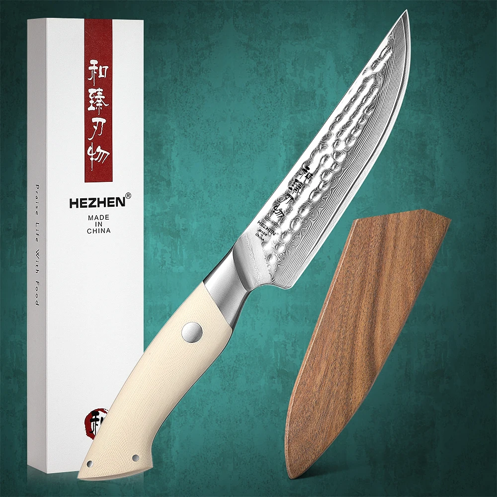 

HEZHEN 5 Inch Steak Knife Damascus Steel G10 Handle Cooking Cutlery Kitchen Tools Kitchen Knife