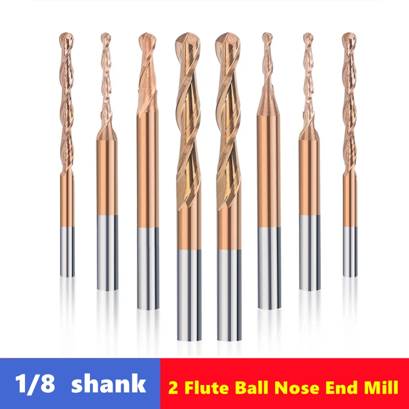 

1pcs Ball Nose End Mill 2 Flute CNC Spiral Router Bit 1/8(3.175mm) Shank TiCN Coated Carbide Milling Cutter for Aluminum Cutting